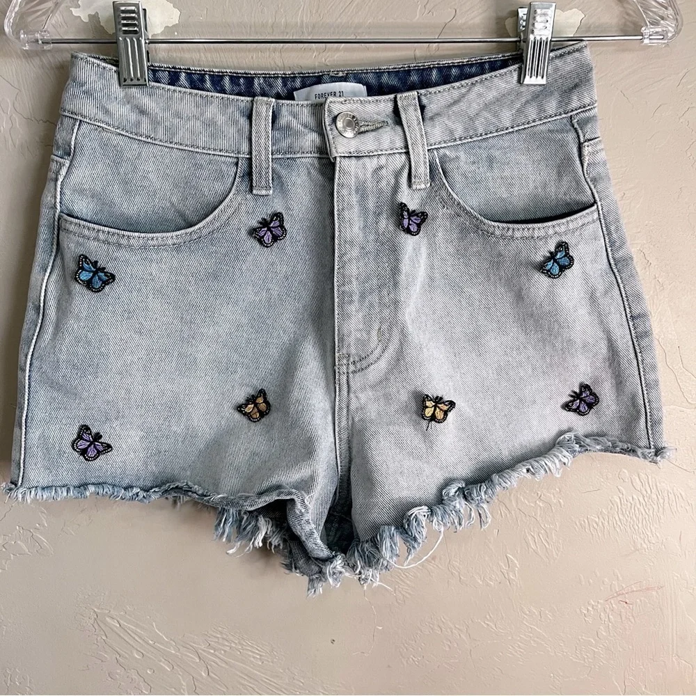 F21 Butterfly High Rise Raw Hem Bootie‎ Shorts